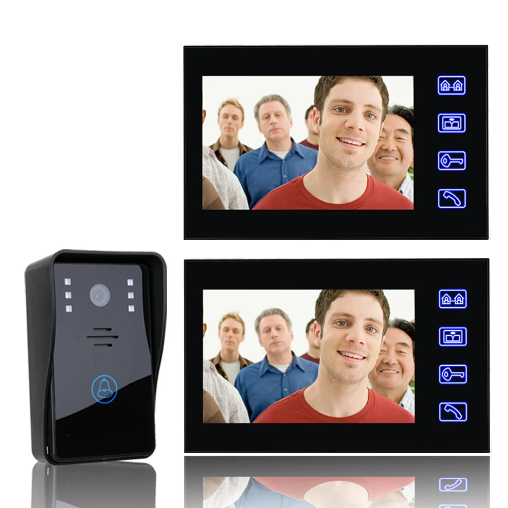 7 Inch Video Door Phone Doorbell Intercom Kit 1-camera 2-monitor Night Vision with IR-CUT 1000TVL Camera