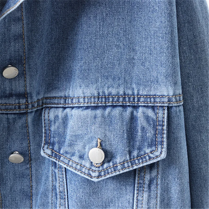 

Korean Casual Women Denim Jacket Fashion Print Sequins Long Sleeve Jeans Jacket Pocket Lapel Loose Female Short Jeans Coat