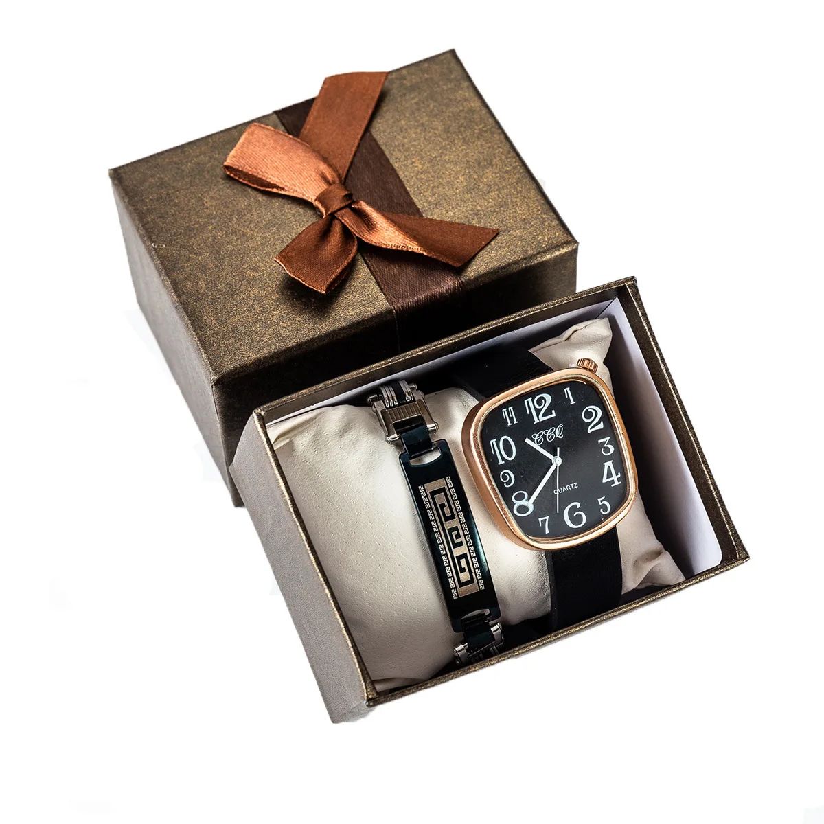 

Watch Set Women 2pcs Watch with Bracelet Business Top Quality Fashion Sport Wrist Alloy Case Leather Band Watch For Men Father