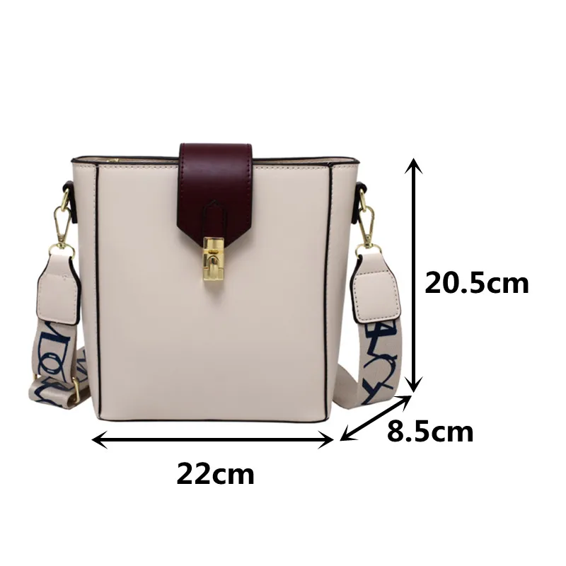 

Vintage Pu Leather Bucket Shoulder Bags for Women 2021 Branded Designer Casual Handbag Female Wide Strap Crossbody Messenger Bag