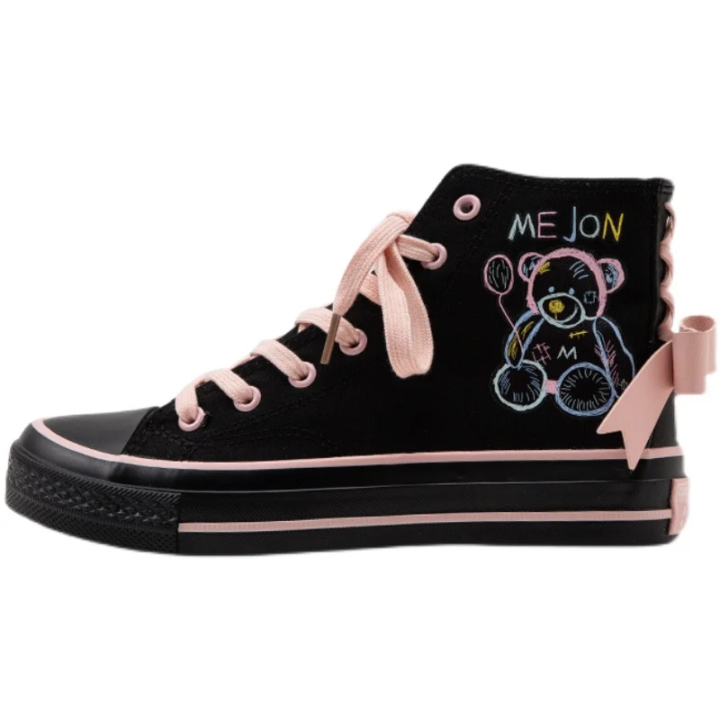 

Japanese JK Shoes Designer Women Canvas Sneakers Patchwork Cute Bow Thick Heels Sneakers Girls Bear Pink Shoes Running Platform