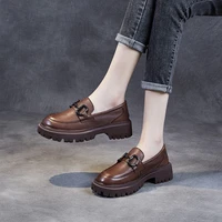 small leather shoes for women spring loafers leather platform platform shoes horsebit buckle pedal and british style