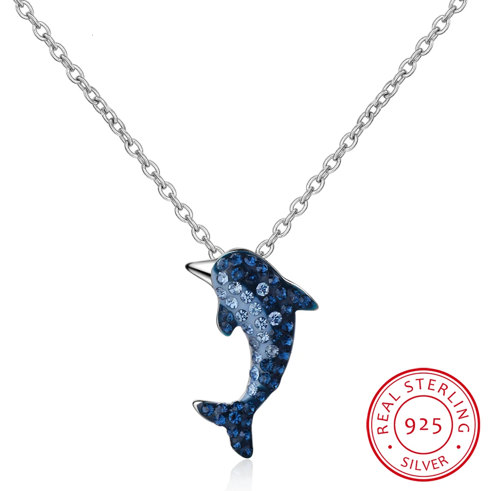 

Authentic 925 Sterling Silver Story Of Dolphin Blue Cz Pendant Necklaces For Women Luxury Sterling Silver Jewelry Wedding Gift