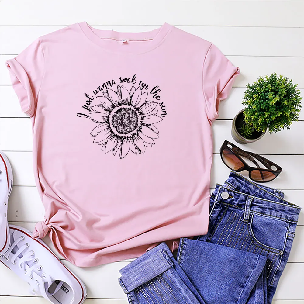 

Женская футболка с принтом подсолнуха и круглым вырезом, с коротким рукавом