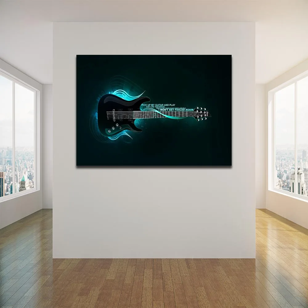 Картина на холсте зеленая электрическая светящаяся гитарные плакаты и принты
