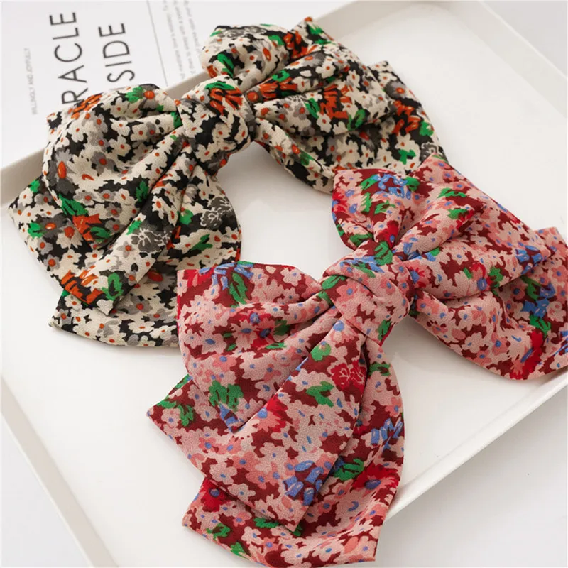 Шифоновая заколка для волос с разбитыми цветами и бантом Весенняя в японском