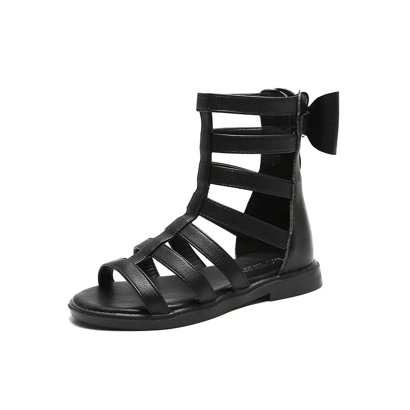 

Kids Roman Sandals High-top Girls Flat Beach Sandals New Children Girls Princess Shoes Solid Color Rain Casual Leather Shoes