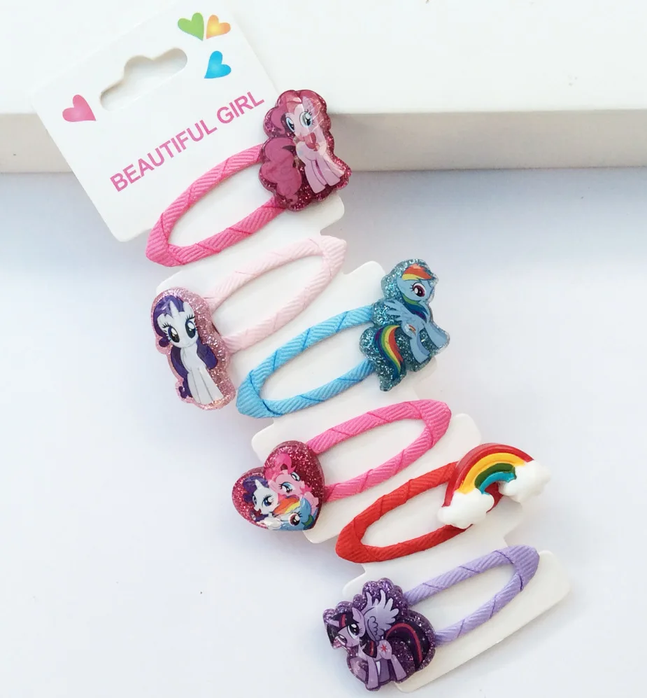 6 pcs my little pony hair rope hair clip child girl cartoon cut cartoon resin rainbow baby hair accessories free global shipping