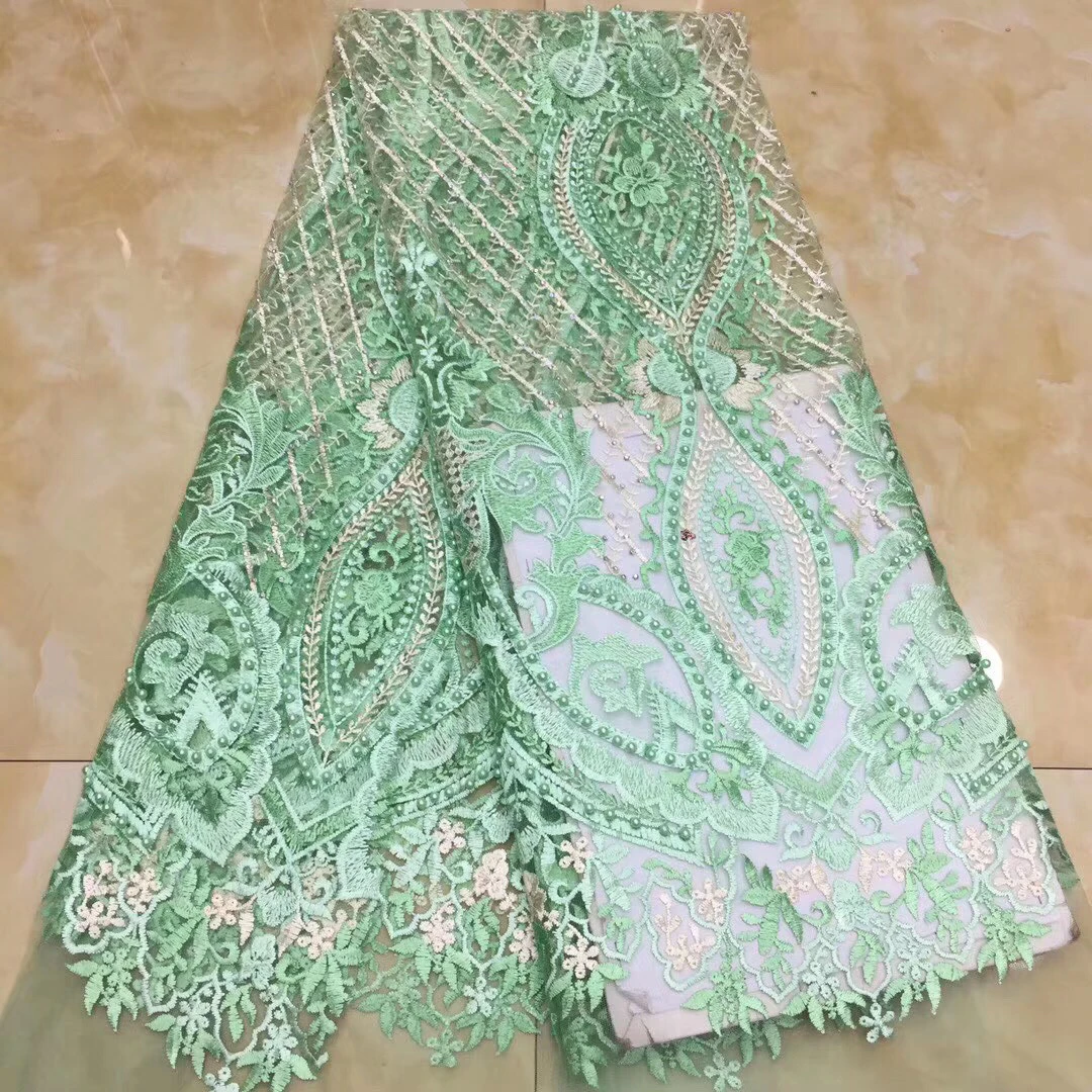 

African French Lace Fabric 2020 High Quality Tulle Net Lace Fabric With Beads Embroidery Nigerian Lace Fabric For Women KH9015