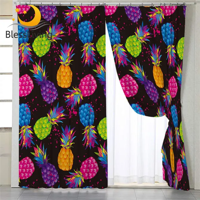 BlessLiving Pineapple Curtain for Living Room Colorful Blackout Bedroom Curtain Tropical Fruit Window Treatment Drapes 1-Piece 1