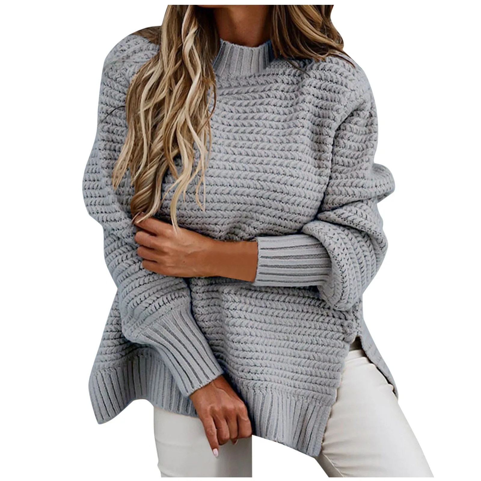 

Turtle Neck Sweater Women Korean Style Coarse needle side slit Loose Warm Knitted Pullover 2021 Winter Outwear Female Jumpers