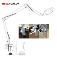 newacalox 5x welding magnifying glass led table desk lamp three section folding handle magnifier light nail repair lighting read