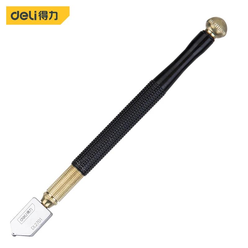 

deli Glass Cutter Diamond Tip Steel Blade Cutting Tool Oil Feed Glass Cutter Antislip Metal Handle 180mm For Glass Cutting