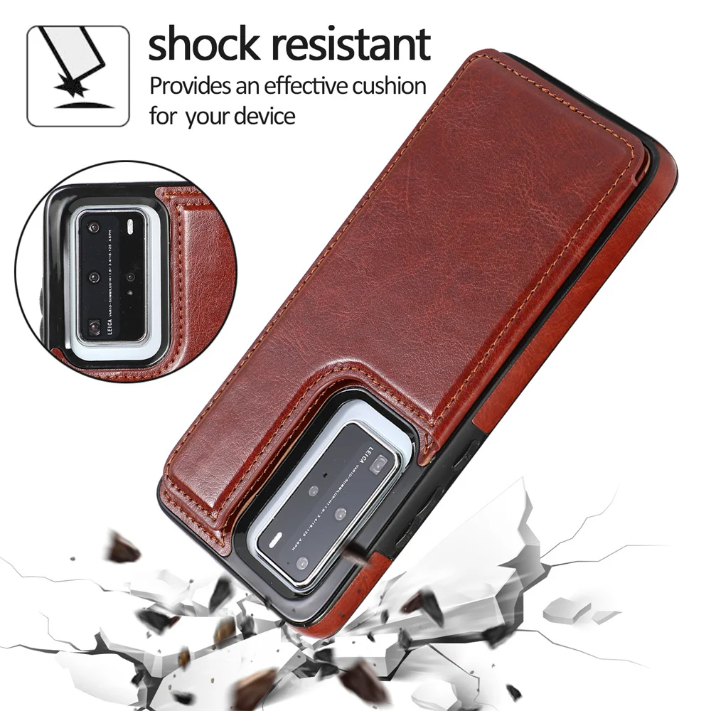 luxury leather card slot case for huawei p40 p30 mate 40 30 20 pro lite plus p40lite soft silicone stand holder phone bag cover free global shipping