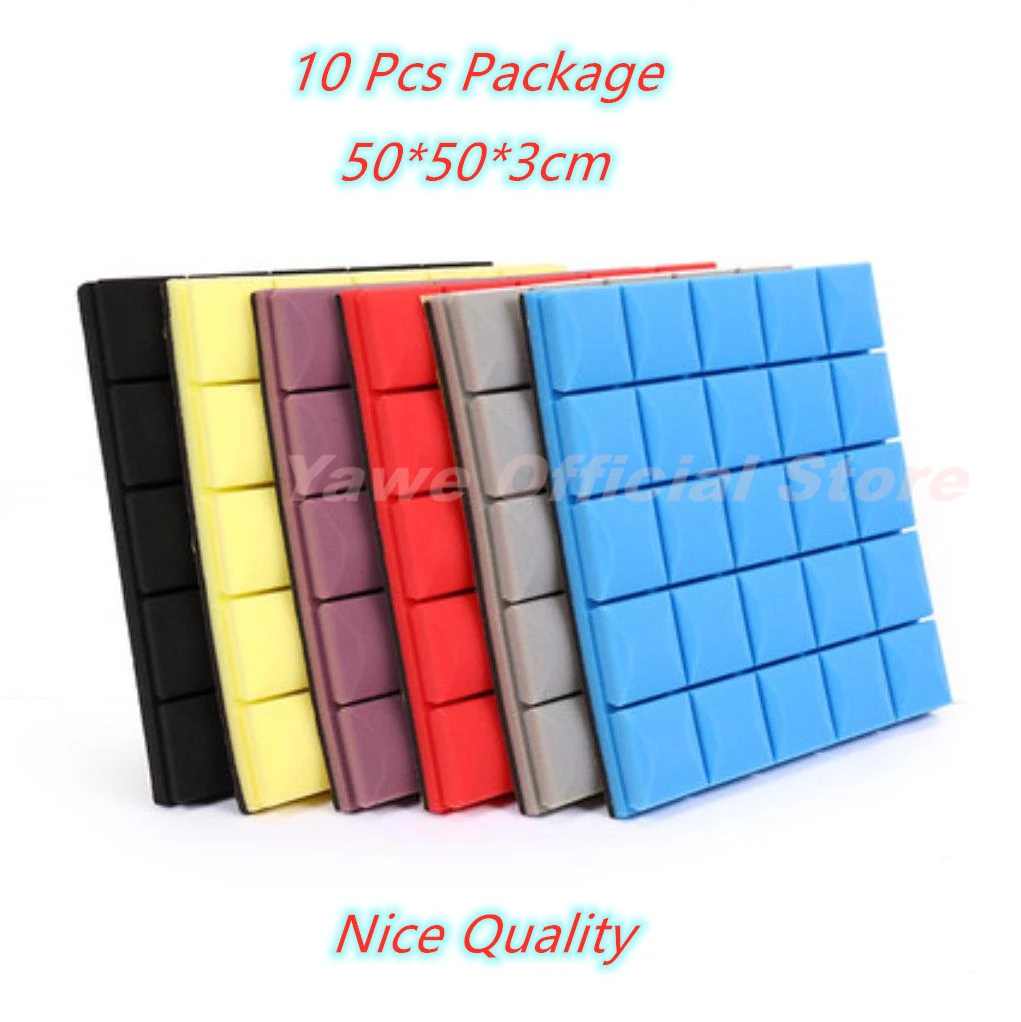 

10 шт., звукопоглощающие губки 50x50x3 см, 6 цветов