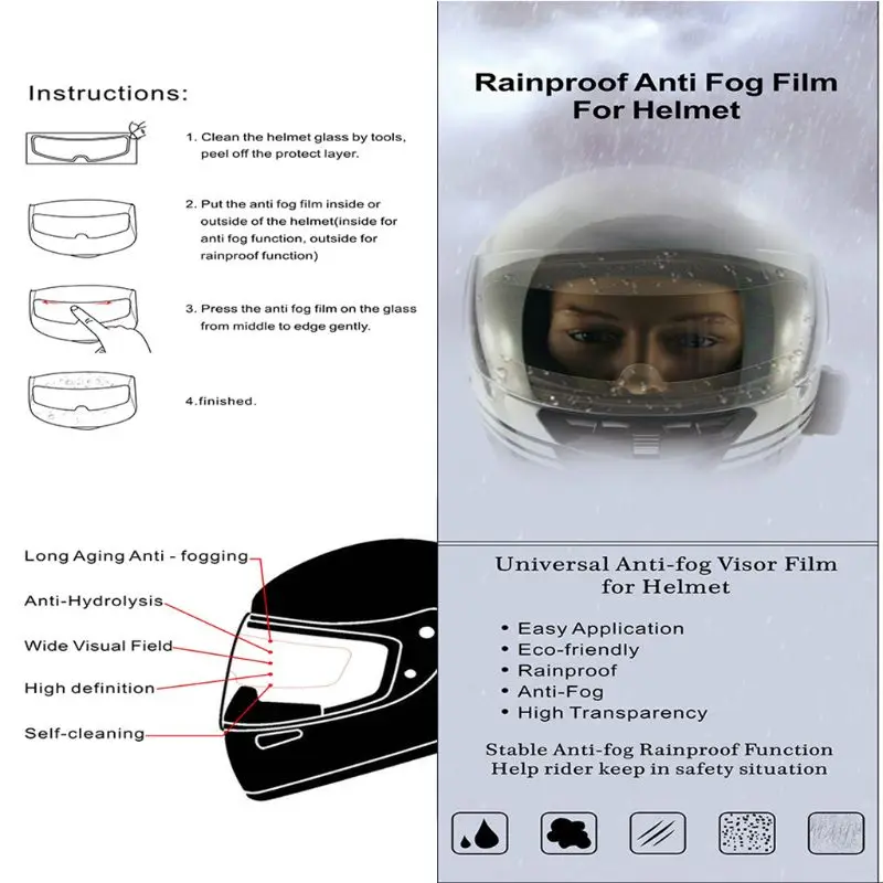 

Helmet Rainproof And Fog-proof Lens Patch MotorcycleType Helmet Anti-rain Anti-fog Film Electric Car Half-helmet New Universal