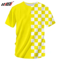 ujwi summer tee shirt homme fashion o neck 3d t shirts printed yellow white plaid hip hop mans clothing wholesale dropship 5xl