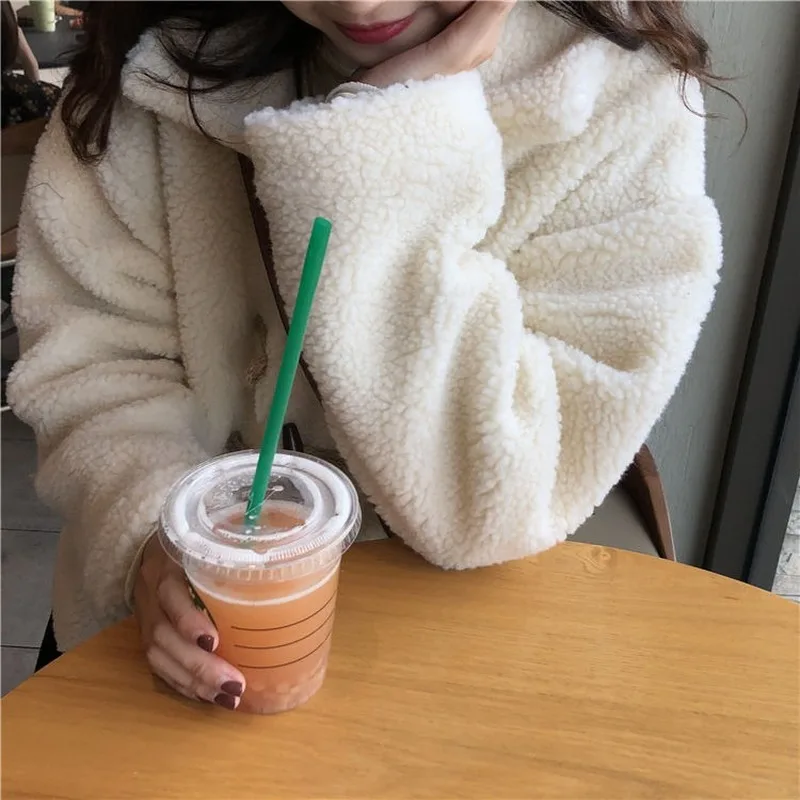 

Parkas Women Sweet Horn Button Elegant Coat All-match Stylish Warm Female Winter Thick Solid College Leisure Girl Outwear Simple