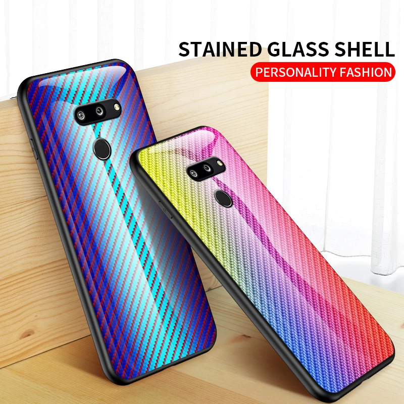 Carbon fiber Patterned Tempered Glass Case For LG G5 G7 G8 G6 Phone Soft Silicone Frame Hard Back Cover Shockproof |