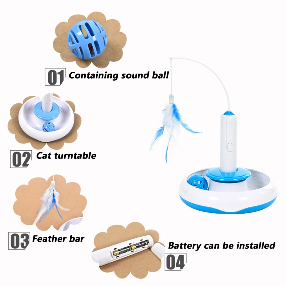 

Funny Pet Kitten Stick Automatic Electric Rotation 360 Degrees Feather Cat Tray Scratch Interactive Intelligence Training Toy