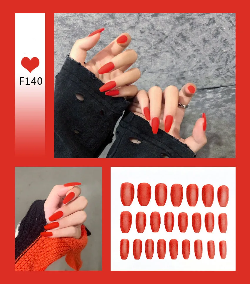 

24pcs Professional Long Fake Nails Press On Nails False Girls Full Cover Artificial Manicure Ballerina Fingernails Tips Stick