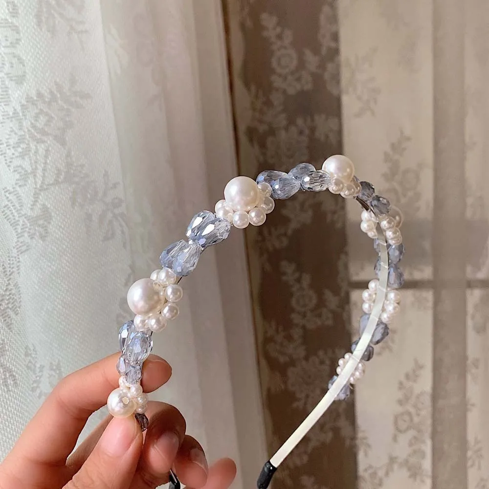 Diadema de perlas de cristal para ni&ntilde;a, accesorios para el cabello con aro de flores, temperamento salvaje coreano-3