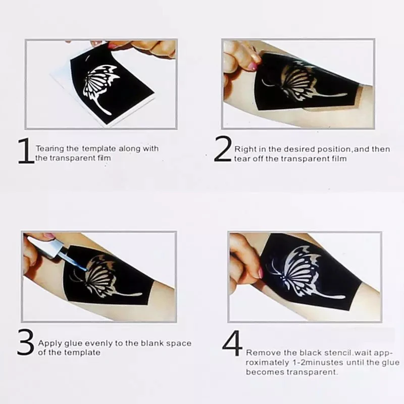 

Temporary Glitter Tattoo Set, Body Art Glitter Tattoos Stencils Kit for Halloween Christmas Party Favor Supplies