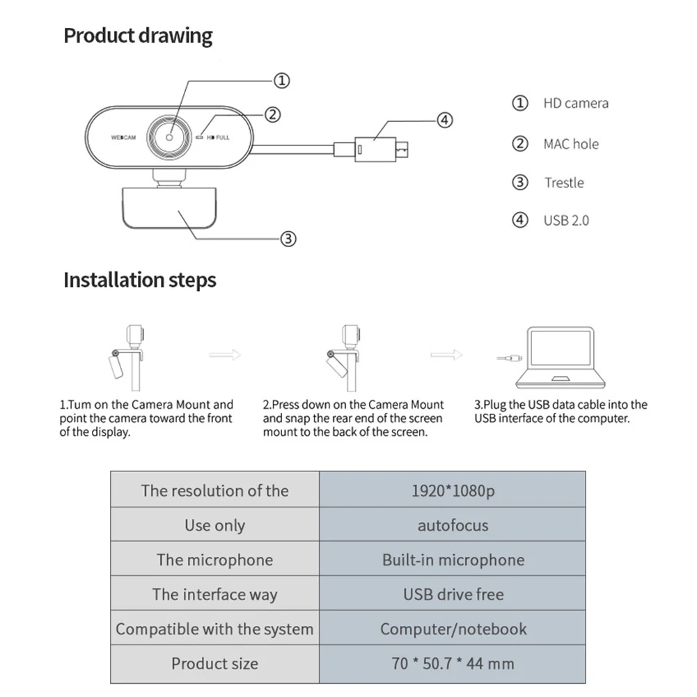

HD 1080P Webcam Mini Computer WebCamera with USB Plug Rotatable Cameras for Live Broadcast Video Calling Conference Work