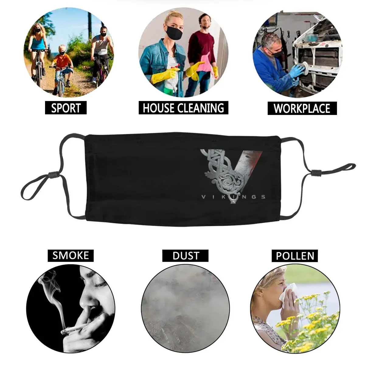 

Vikings Logo Mask Anti Dust Adjustable Face Mask Classic Pattern Protection Cover Men Women Respirator Mouth-Muffle