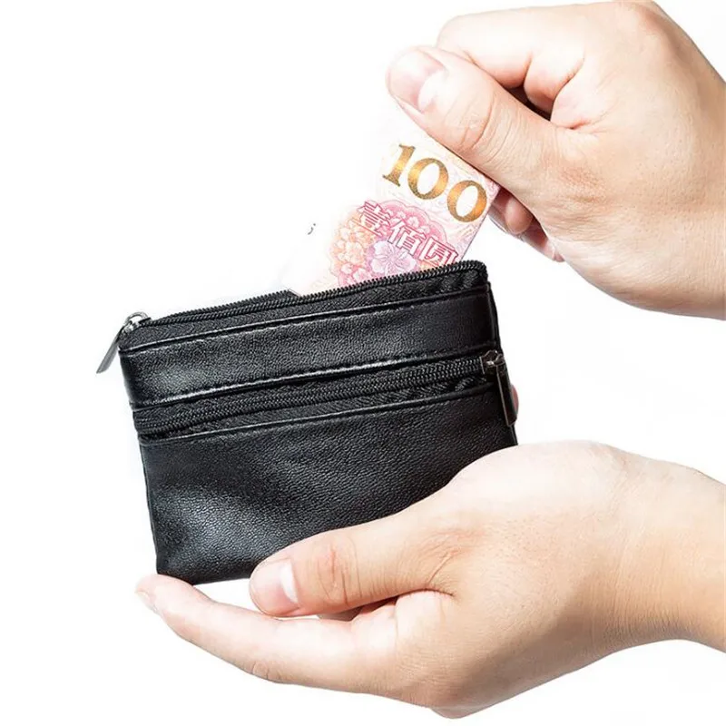 Black Men Coin Purse Men Small Bag Wallet Change Purses Zipper Money Bags Children Mini Wallets Leather Key Holder Cases images - 6