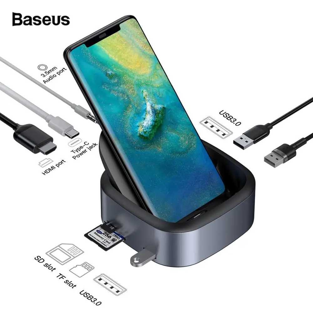 Док-станция USB C Baseus для huawei P30 P20 Pro samsung S10 S9 Dex Pad type C-USB3.0 HDMI Jack 3,5 мм PD Зарядное устройство Док-станция