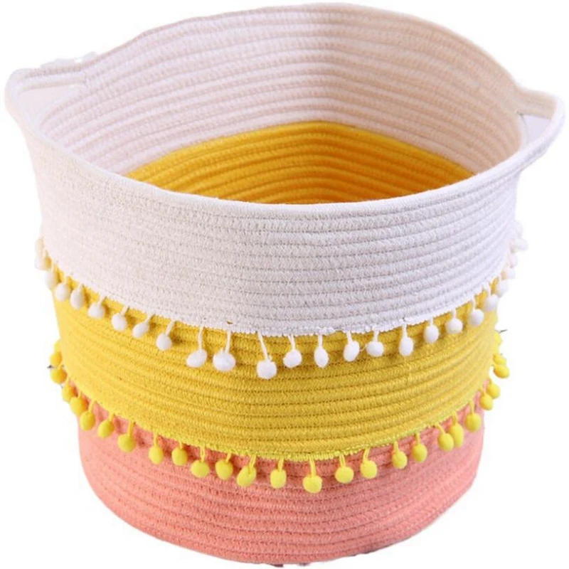 

Cotton Woven Storage Basket Storage Box Household Goods Toy Storage Bag Tassel Storage Basket Children's Toy Storage Bag