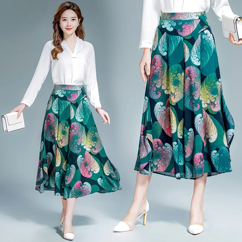 

Summer new middle-aged printed wide-leg pants women's pants high waist casual mother trousers beach pants seaside holiday