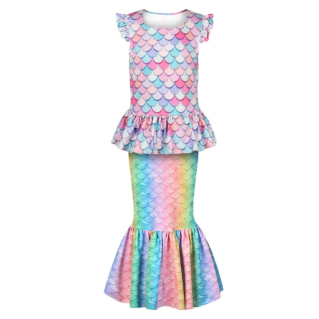 Одежда для маленьких девочек многоцветная шкала рубашка с принтом топы юбка