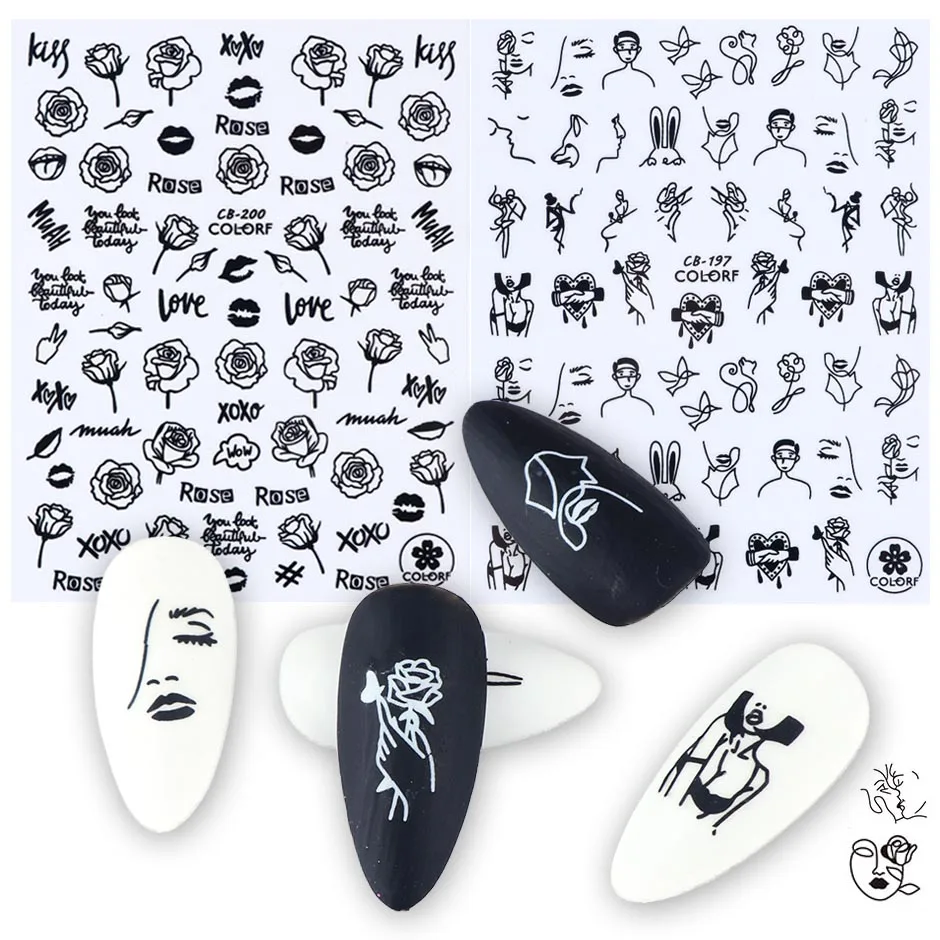 1 шт. черные наклейки для ногтей 3D клейкие обертывания абстрактные изображения