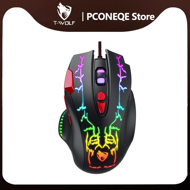 

T-WOLF Wired Gaming Mouse 7 Button RGB 6400DPI USB Computer Mouse Gamer Mice E-sport Crack Mause With Backlight For PC Laptop