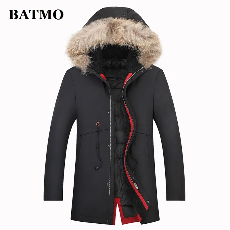 Мужская куртка с капюшоном BATMO из 80% белого утиного пуха зимняя большого размера