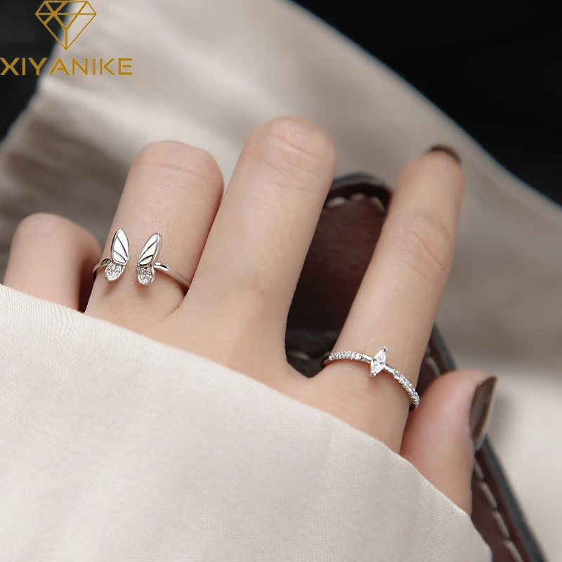 XIYANIKE 925 пробы Серебряная Корейская белая трехмерная бабочка двойное кольцо с