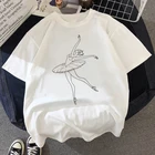 Летняя футболка для девочек, Женская короткая рубашка оверсайз, модные футболки с милым мультяшным балетным принтом, уличные белые футболки