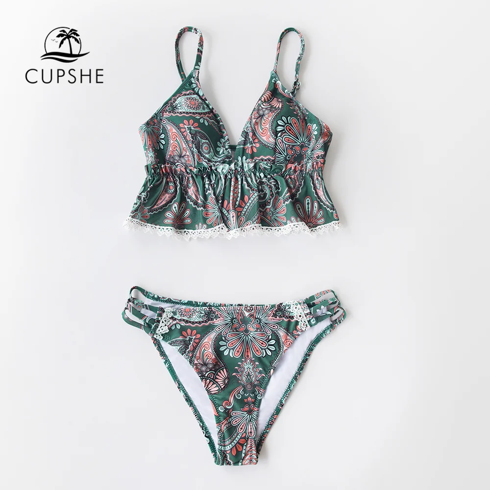 Женский купальник бикини CUPSHE с цветочным узором и пейсли сексуальный на