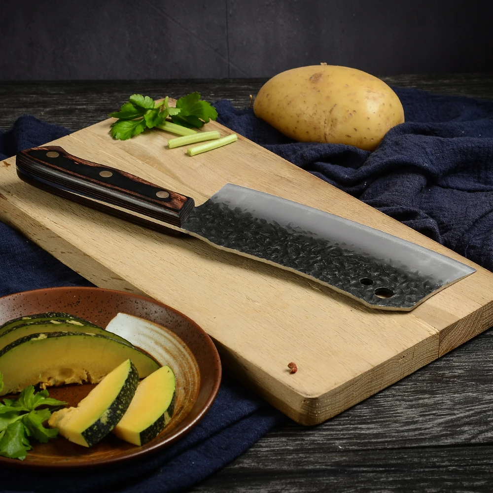

ZEMEN 7-Inch Kitchen Cooking Knife High Carbon Stainless Steel Super Sharp Blade Color Wooden Handle Full Tang Chopping Knives