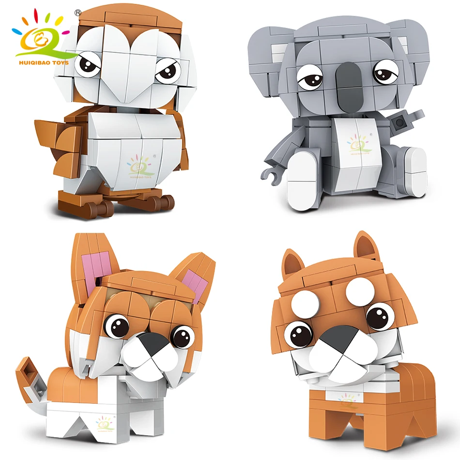 

HUIQIBAO 8PCS/SET Animal Series Building Blocks Classic City Creator Koala Penguin Dog Bricks Educational Toys for Children Gift