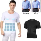 Мужская футболка, Корректор осанки, облегающий шейпер для груди, пояс для уменьшения сжигания жира на животе, черный, белый, синий