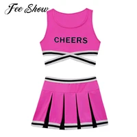 girls cheerleader costume sexy crop top with mini pleated skirt kids cheerleading uniform school girls cosplay outfit sportswear