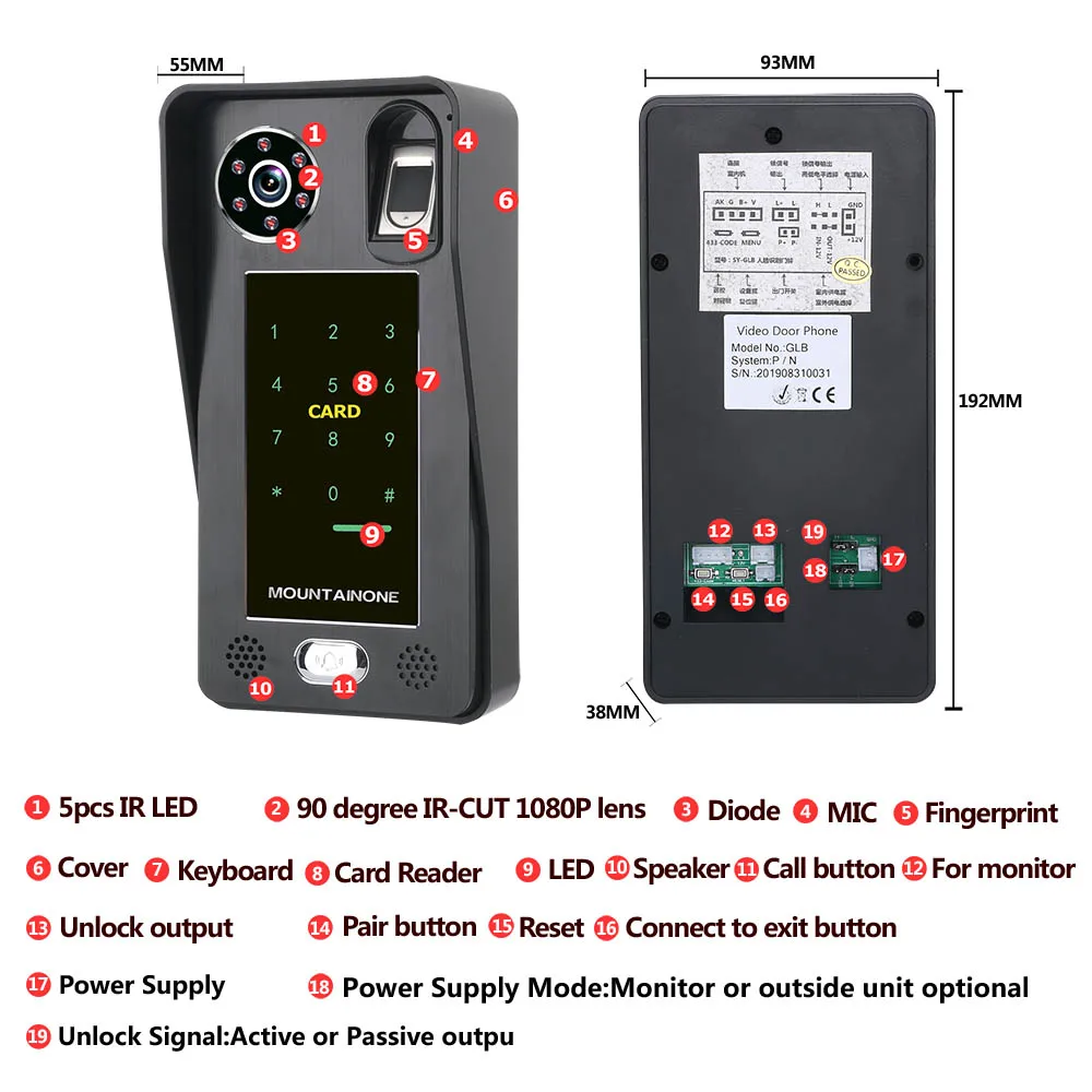 7 inch 2 Monitors Wifi Wireless Fingerprint IC Card Video Door Phone Doorbell Intercom System with Wired AHD 1080P Acce | Безопасность и