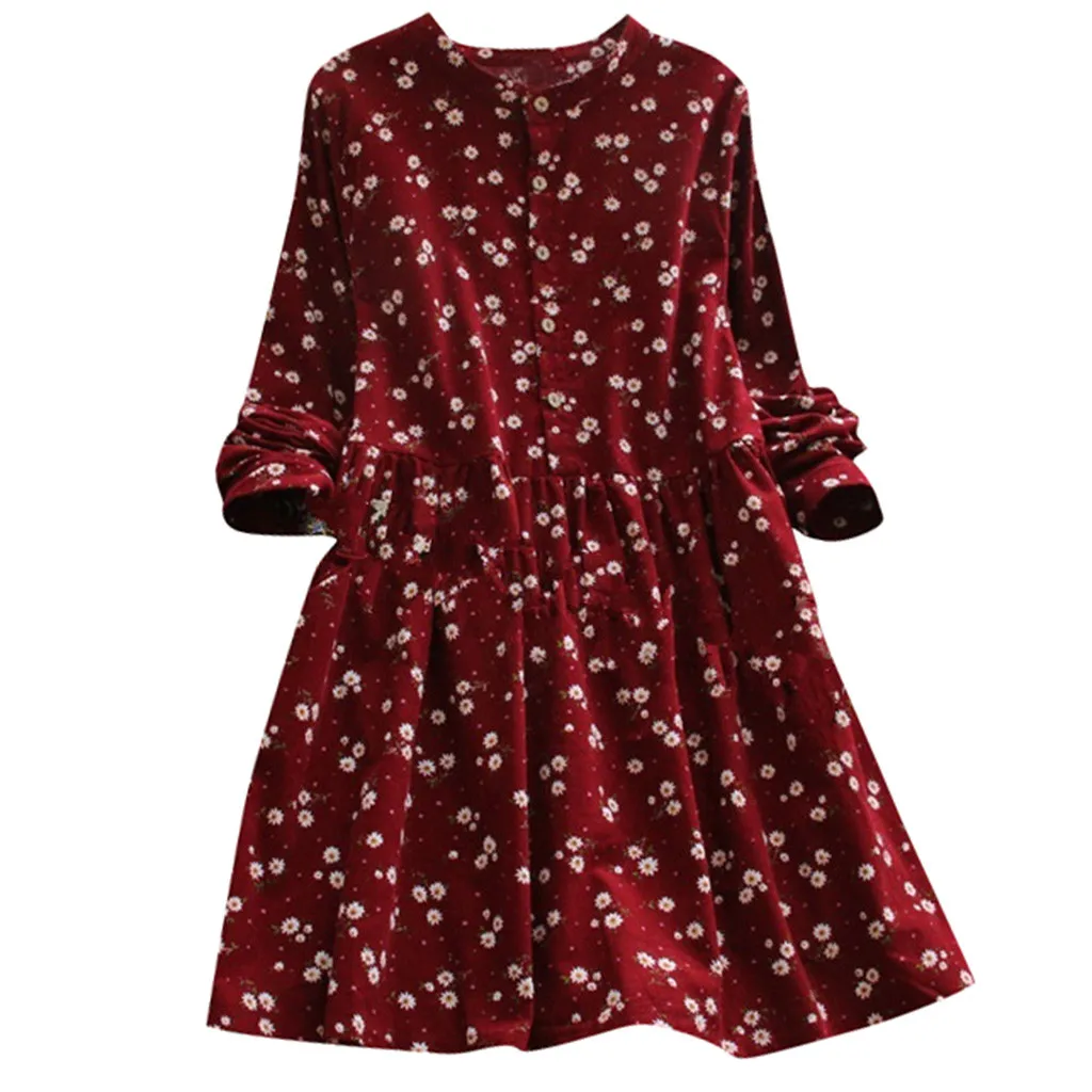 Женское осеннее пляжное платье с цветочным принтом женское вельветовое