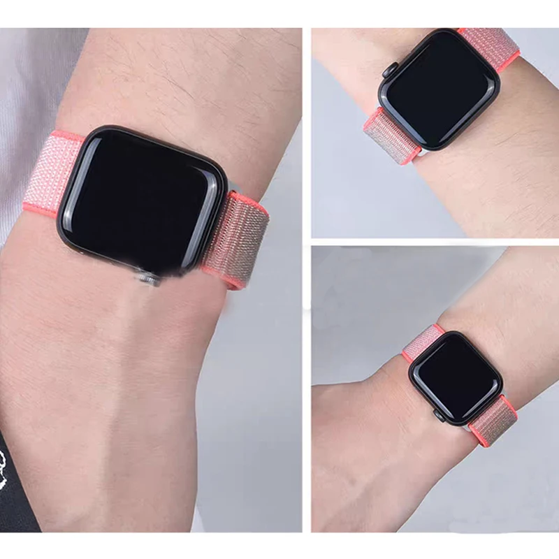 Nylon Loop Strap For Apple Watch band 44mm 40mm 42mm 38mm Smartwatch Belt correa belt Bracelet iWatch Series 4 5 SE 6 Watchband
