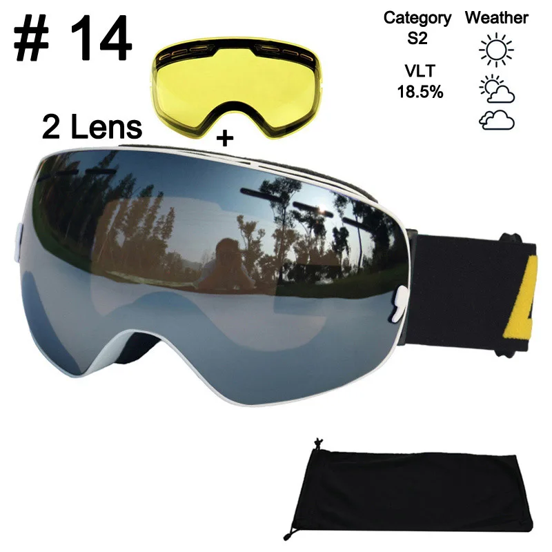 Color 14 With Lens LOCLE противотуманные лыжные очки UV400 лыжные очки двойные линзы Лыжный Сноуборд снежные очки лыжные очки с одной осветляющей линзой - Цвет: Color 14 With Lens