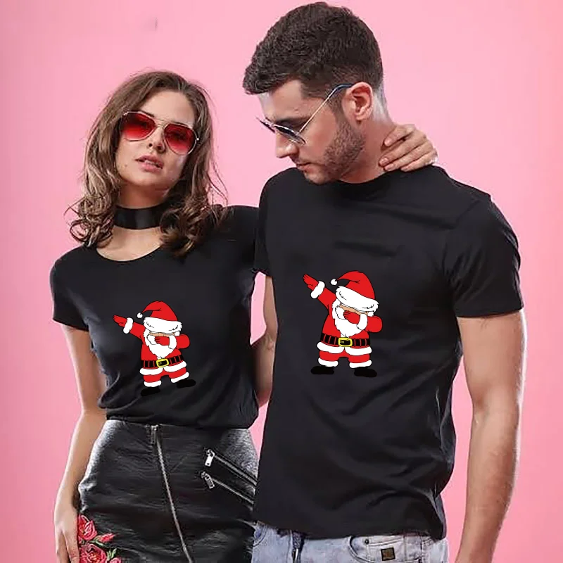 

Christmas Couples Matching Clothing Set Women Casual Harajuku Fashion Short Sleeve Shirt Cotton Printing Couple Clothes