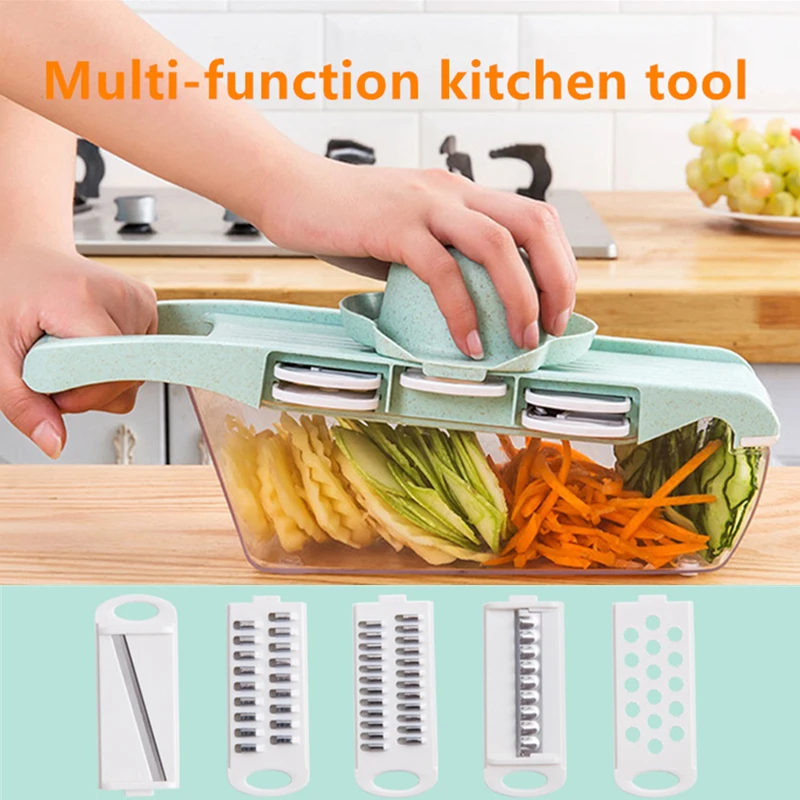 

Multifunctional Vegetable Cutter Fruit Slicer Grater Shredders Drain Basket Slicers 8 In 1 Gadgets Kitchen Accessories